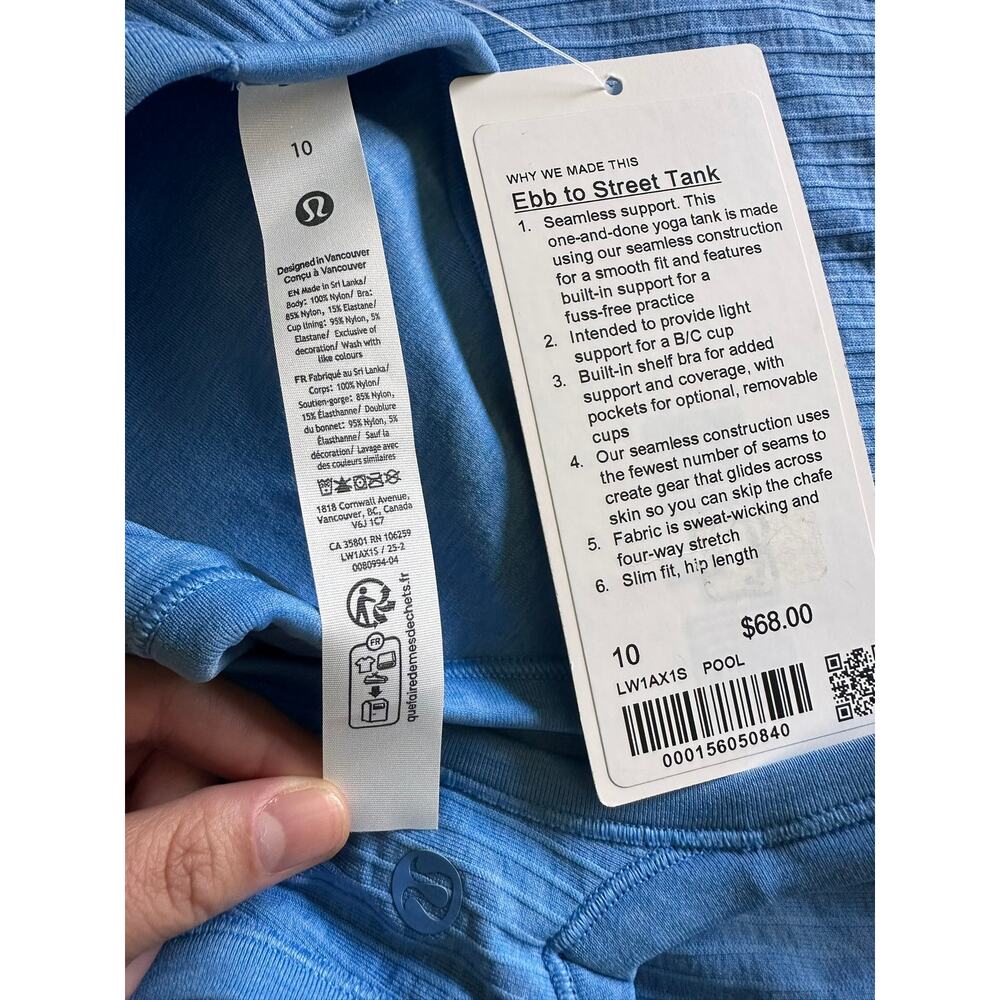 NWT Lululemon Sz 10 Ebb to Street Tank Top in Pool Party $68 MSRP - Picture 3 of 8